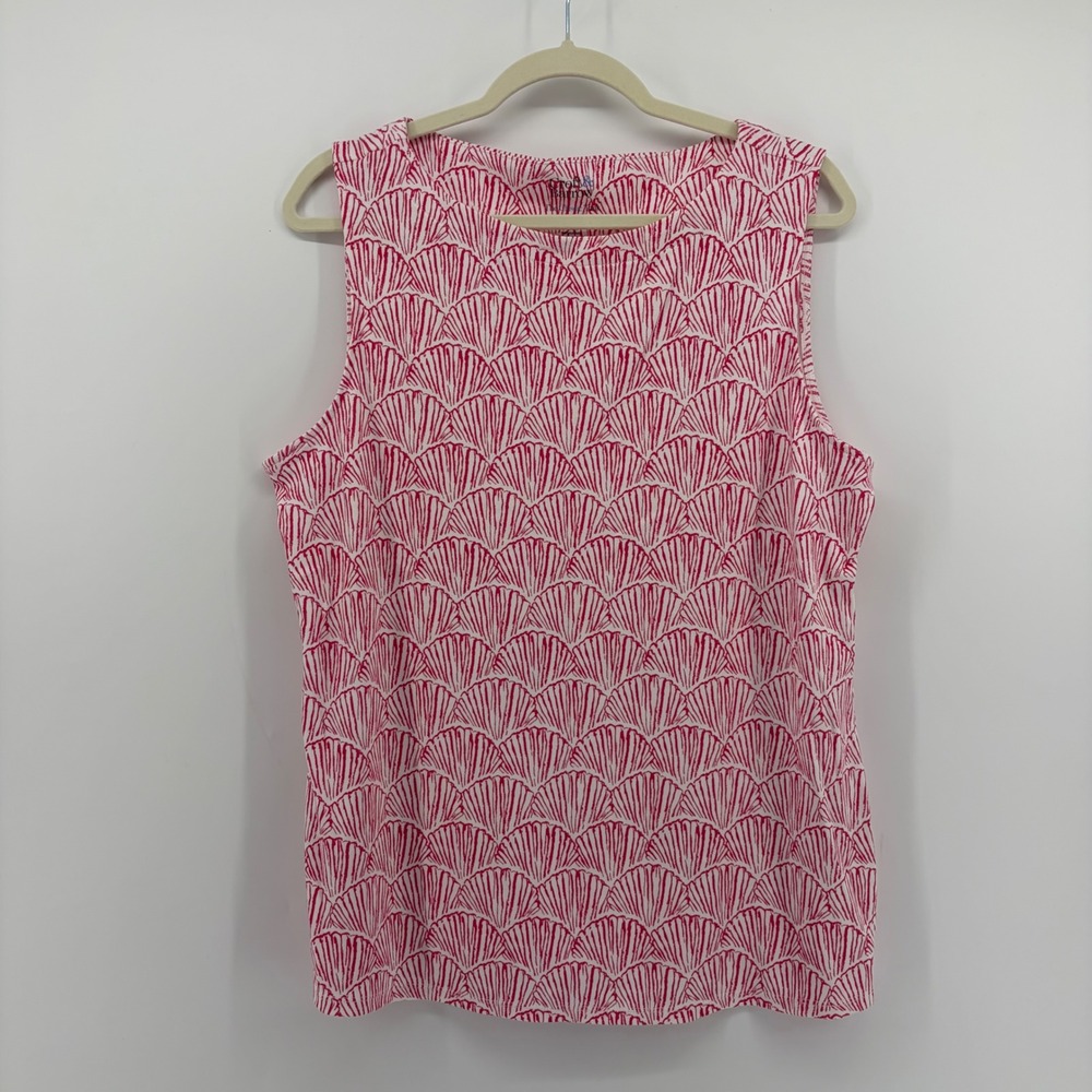 Croft & Barrow Womens XL Pink White Tank Top Seashell Print Cotton Classic Tank
